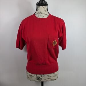 Womens Medium Red Sweater Vintage Huntington Ridge Lightweight Crewneck Pocket
